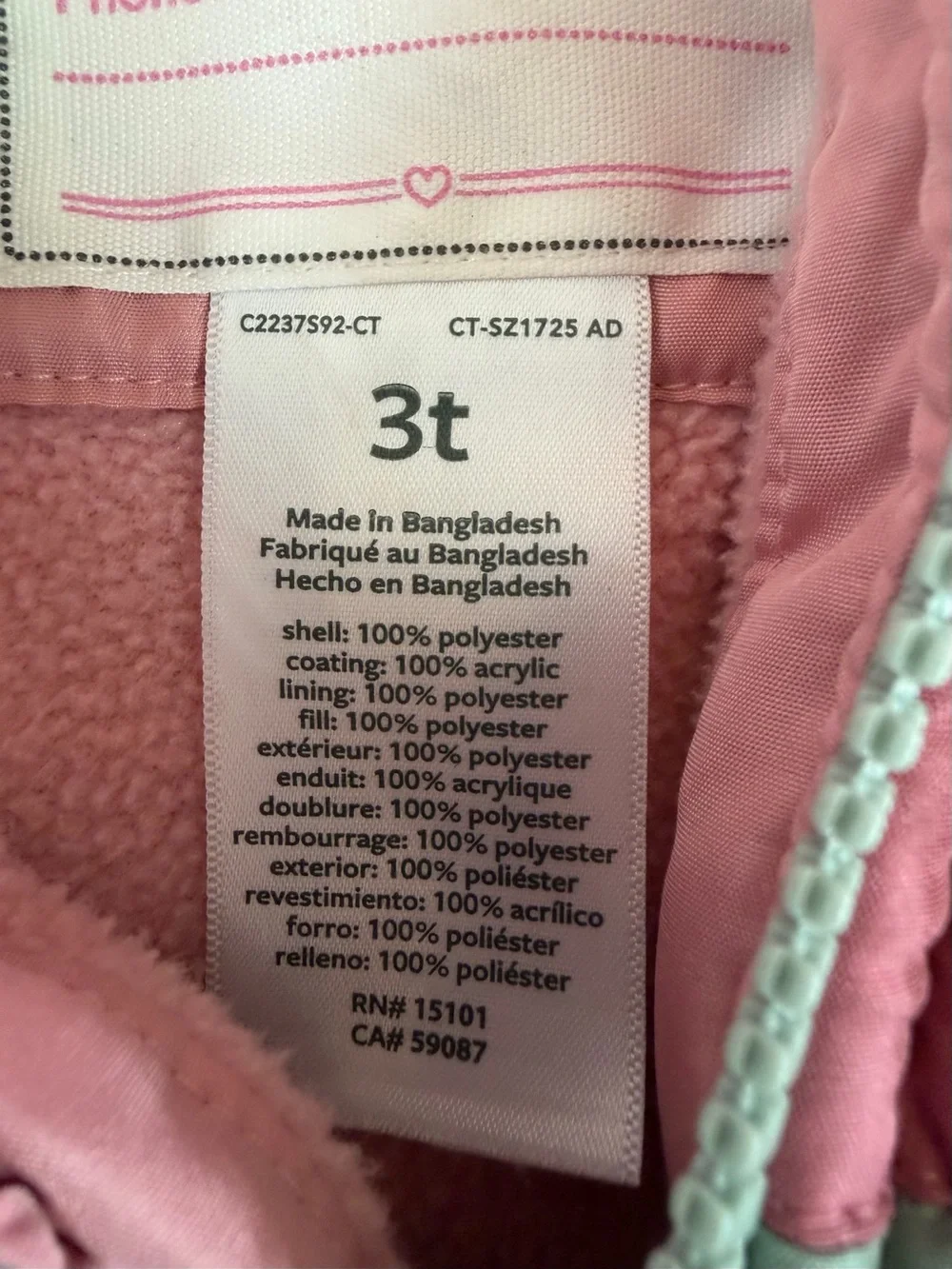 Toddler Two-Tone Pink and Light Green Puffer Jacket with Matching Snow Bibs